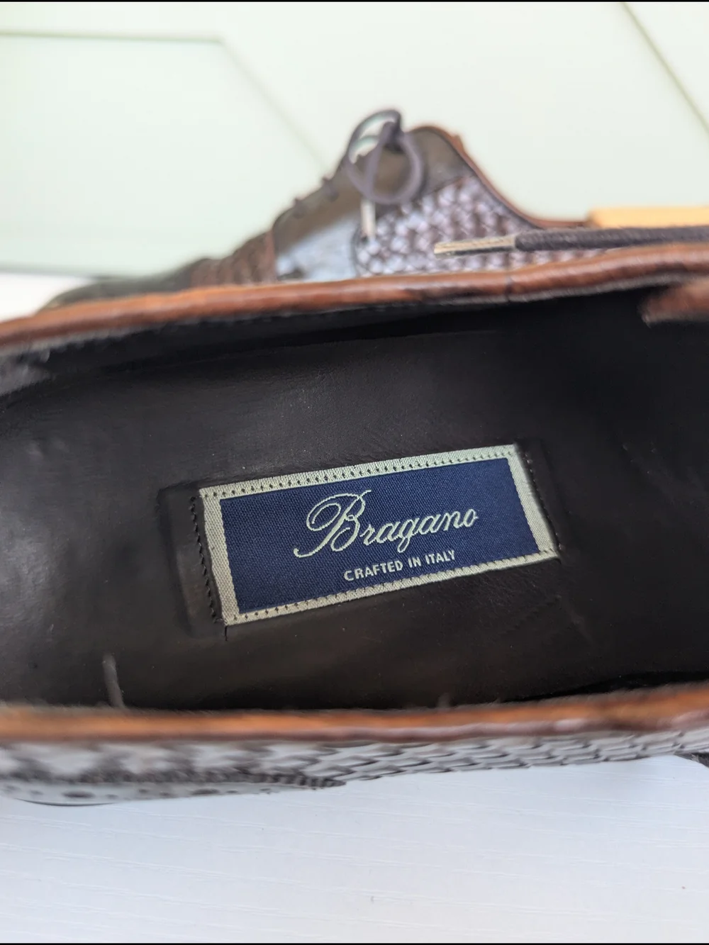 Men's Woven Leather Derby Shoes - Brown/Black